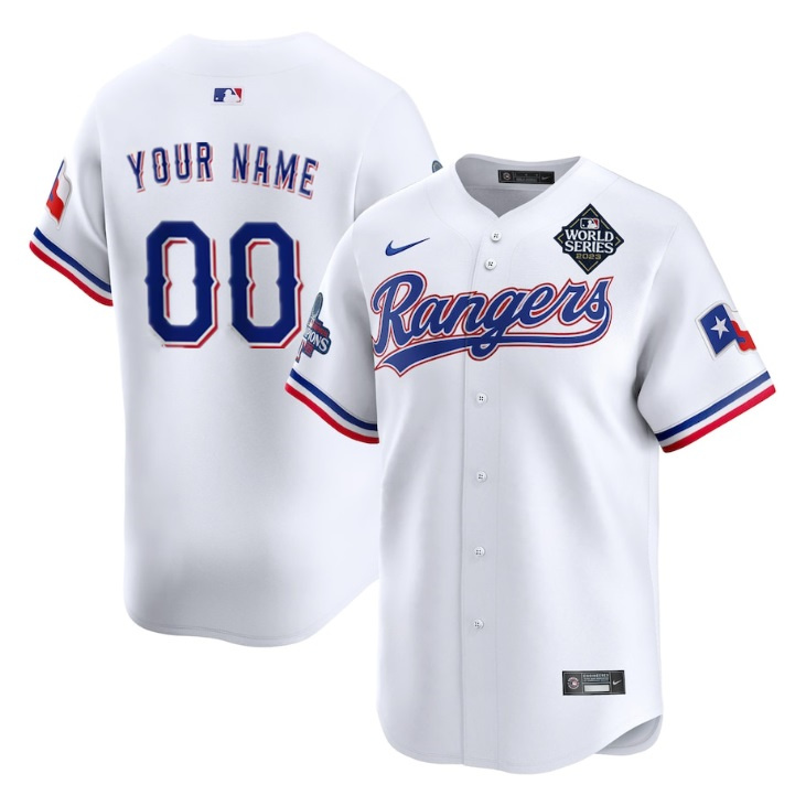 Men's Texas Rangers Active Player Custom White 2023 World Series Patch And Champions Patch Stitched Baseball Jersey